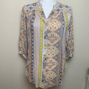 Fig & Flower Farmhouse Autumnal Print Button Down Blouse